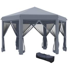 Outsunny - 13' x 11' Hexagonal Pop Up Gazebo, Heavy Duty Outdoor Canopy Tent with 6 Mesh Sidewall Netting - Dark Gray