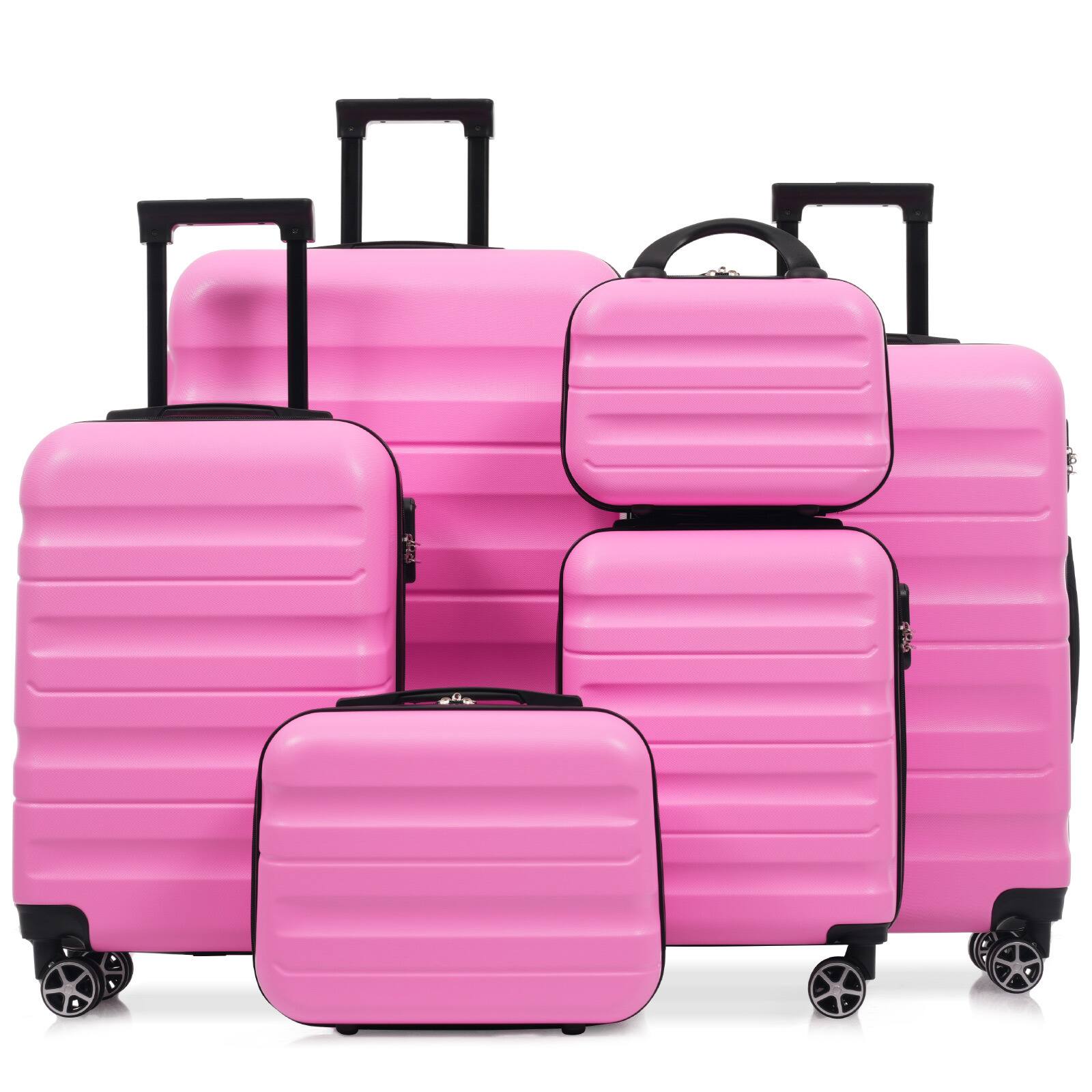 Front. Spaco - Spaco 6-Piece ABS Hardshell Luggage Set, Lightweight Durable, Dual Spinner Wheels, Nestable Design, 12 to 28 Inch Sizes - Pink.