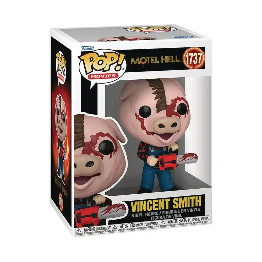 Funko POP! MOVIES MOTEL HELL 1737 VINCENT SMITH VINYL FIGURINE EN VINYLE FIGURE I VINYL DE VINIL FIGURA PELIGRO DE ASFIXA D'TOUFFEMENT ADVERTENCIA: 38 nitos DNONE a 3 -es DANGER pequeret t a -cabe HAZARO A ATTENTION: - untarts a moint a 30 noi Pates A WARNING: CHOKING Hazard: Petites pièces peuvent causer choc à moins de 36 mois.