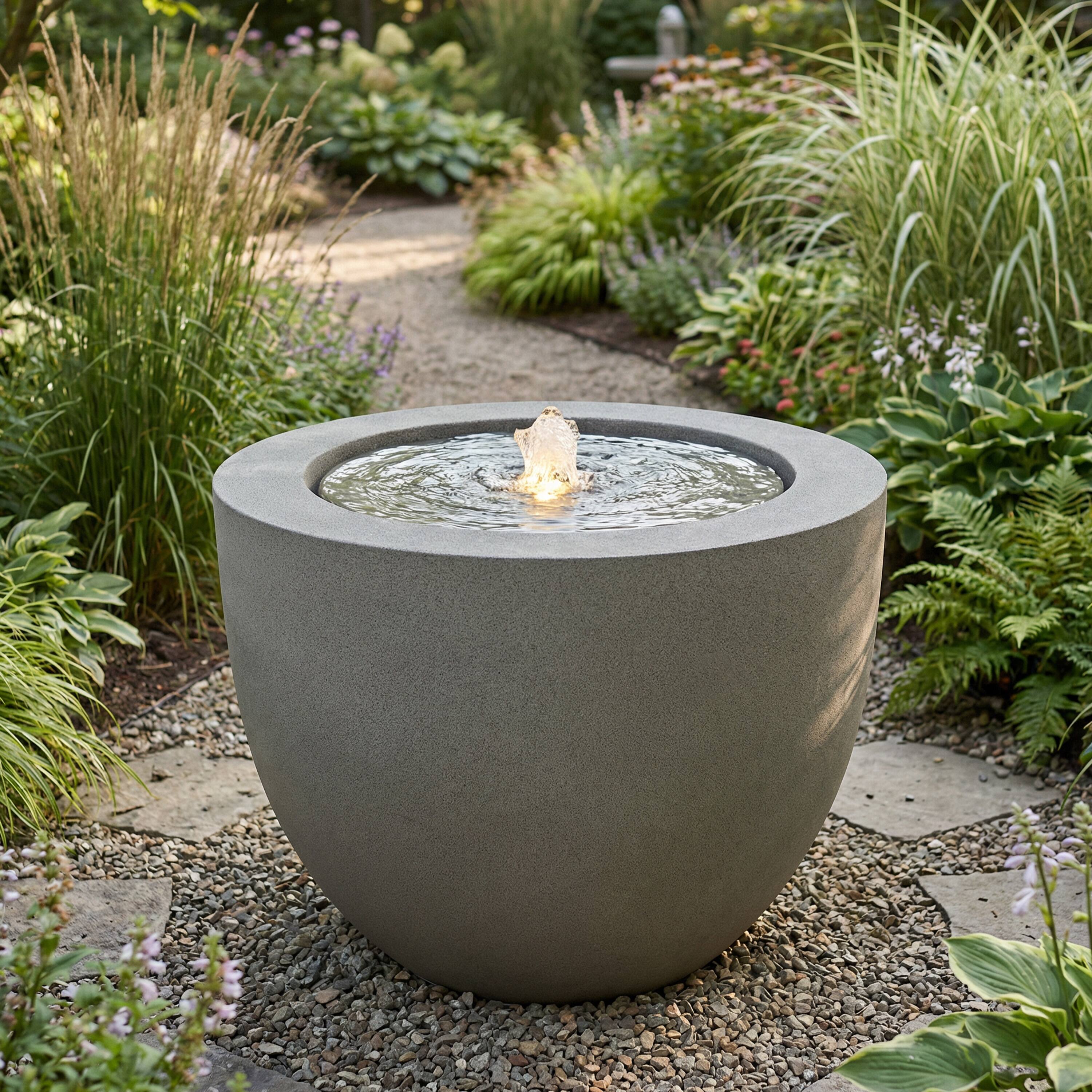 Alt View 7. Sunnydaze - Textured Polystone Oval Bowl Outdoor Bubble Fountain - Gray.