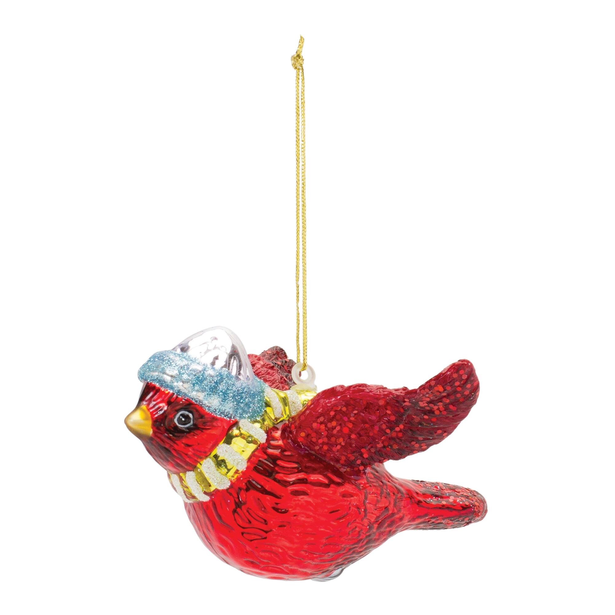 Angle. BreeBe - Glass Cardinal Bird Ornament (Set of 6) - Red, Blue.