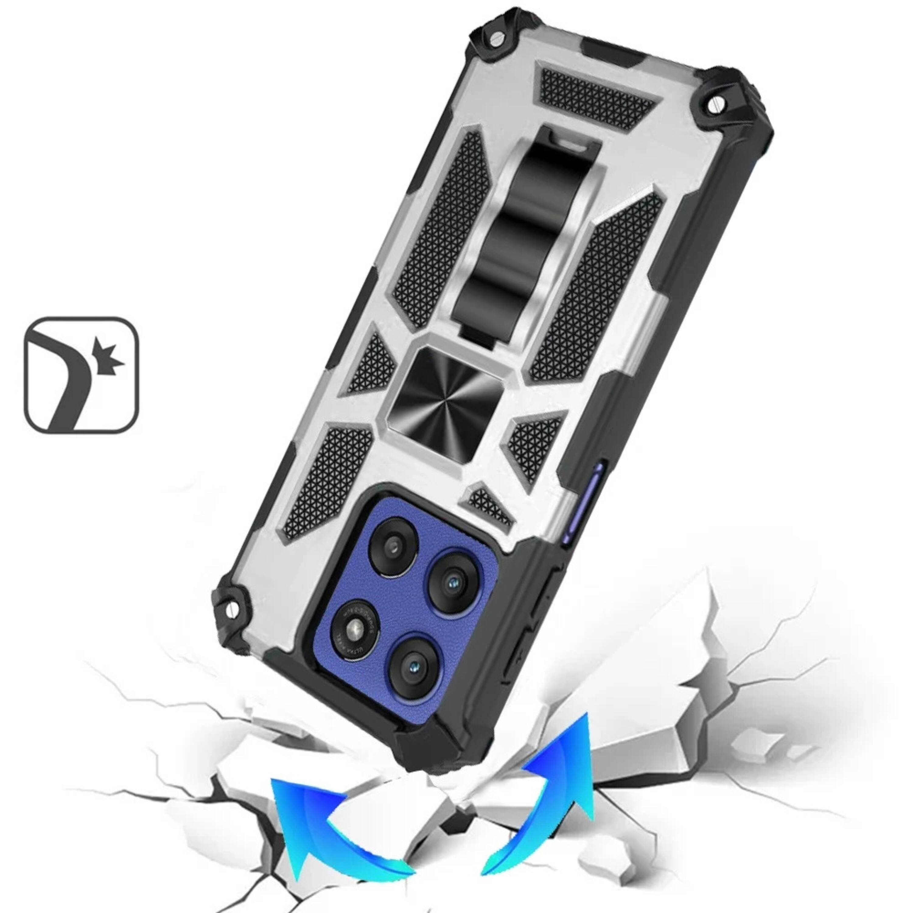 Angle. Kitcheniva - Heavy Duty Shockproof Stand Phone Case With Metal Plate And Tempered For Moto G Stylus 2026 2025 Silver - Silver.
