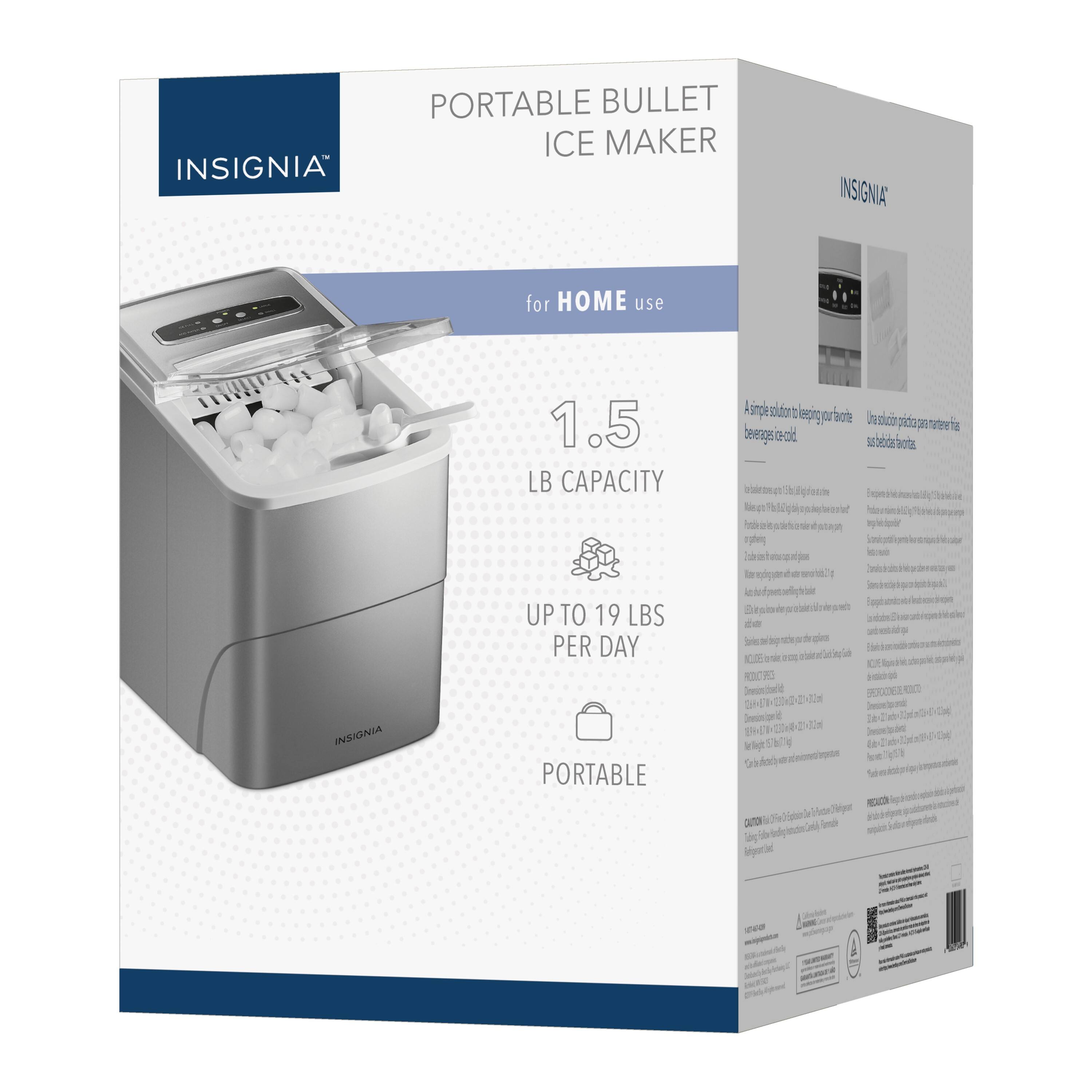 INSIGNIA PORTABLE BULLET ICE MAKER for HOME use 1.5 LB CAPACITY up to 19 LBS PER DAY