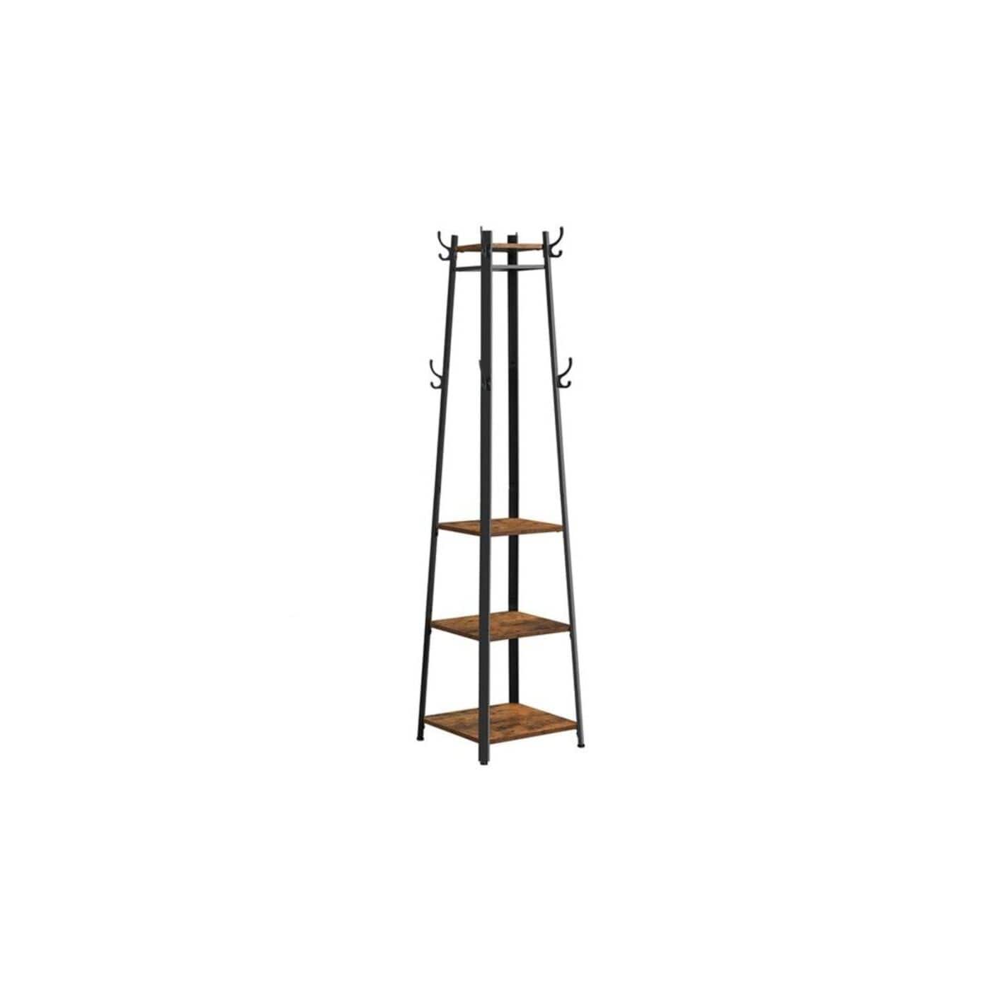 Songmics Home - Freestanding Entryway Organizer with Hooks and Storage Shelves for Hats Shoes and Accessories - Brown