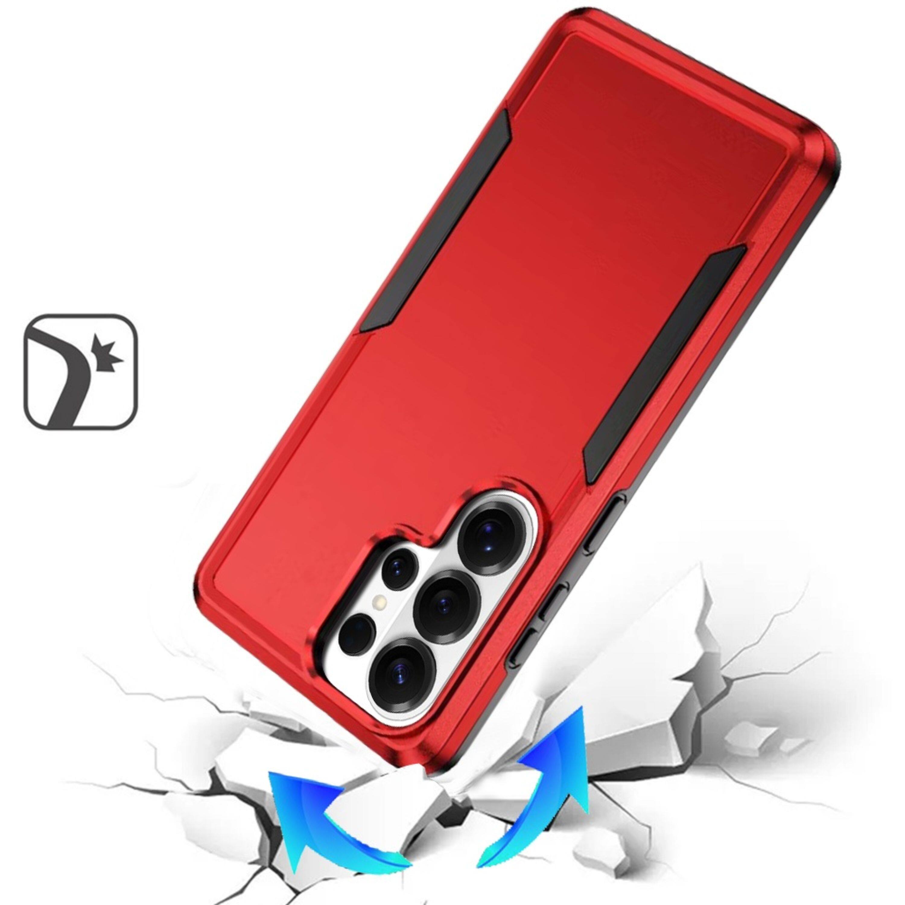 Left. Kitcheniva - Fused Rugged Shockproof Phone Cover With Tempered Glass For Samsung Galaxy S26 Ultra Red - Red.