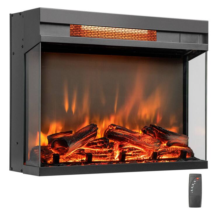 Front. SlickBlue - Modern 3-Sided Electric Fireplace Insert with Remote for Cozy Ambience - Black.