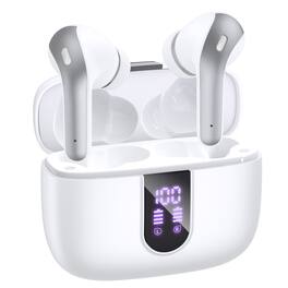 VEAT00L - True Wireless Earbuds | 60H Playback, LED Display, Wireless Charging, IPX7 Waterproof, In-Ear Mic, Multi-Device - White