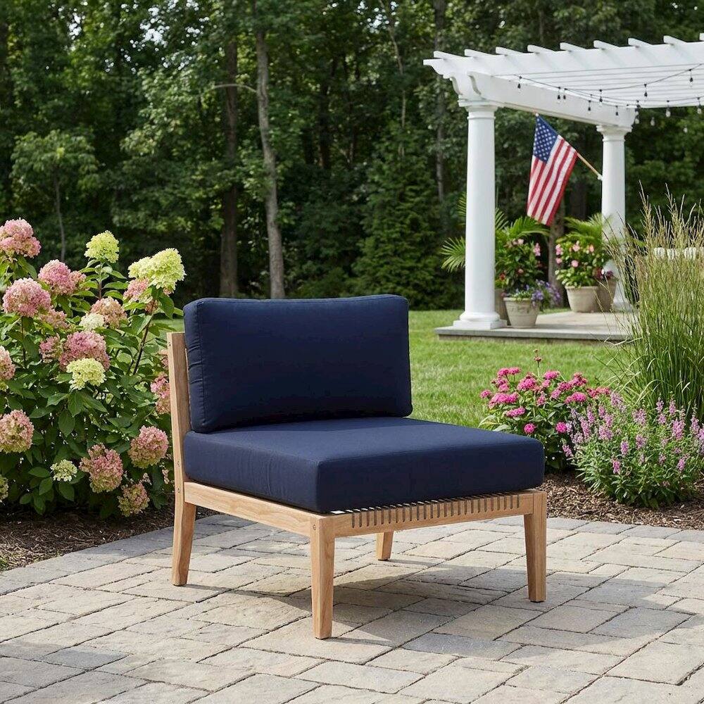 Left. Outdoor Escape - Teak Wood Outdoor Lounge Chair With Cushions And Armless Design - Brown.