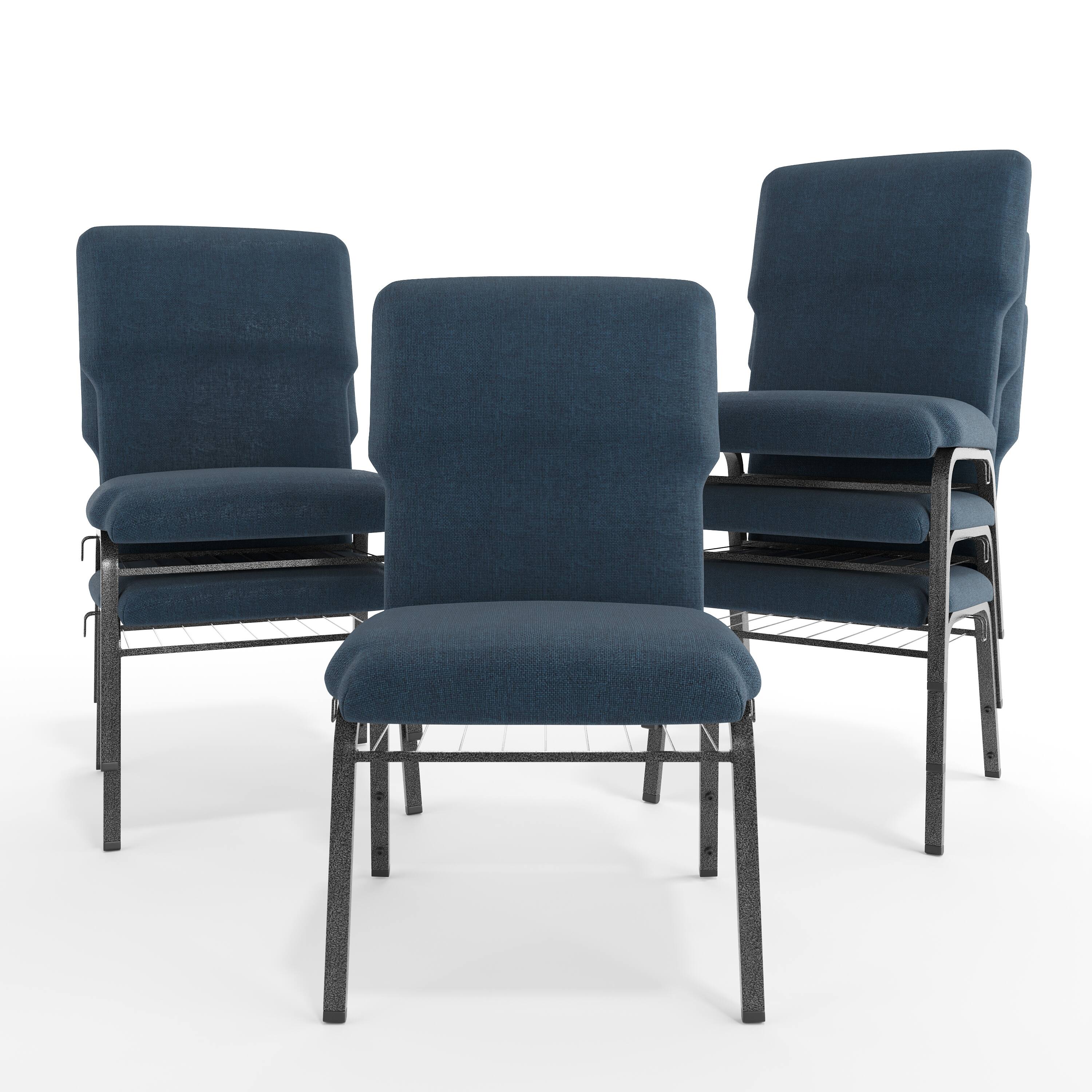 Alt View 10. Emma + Oliver - Discount Church Chair - 21 in. Wide - Navy Fabric/Silver Vein Frame.