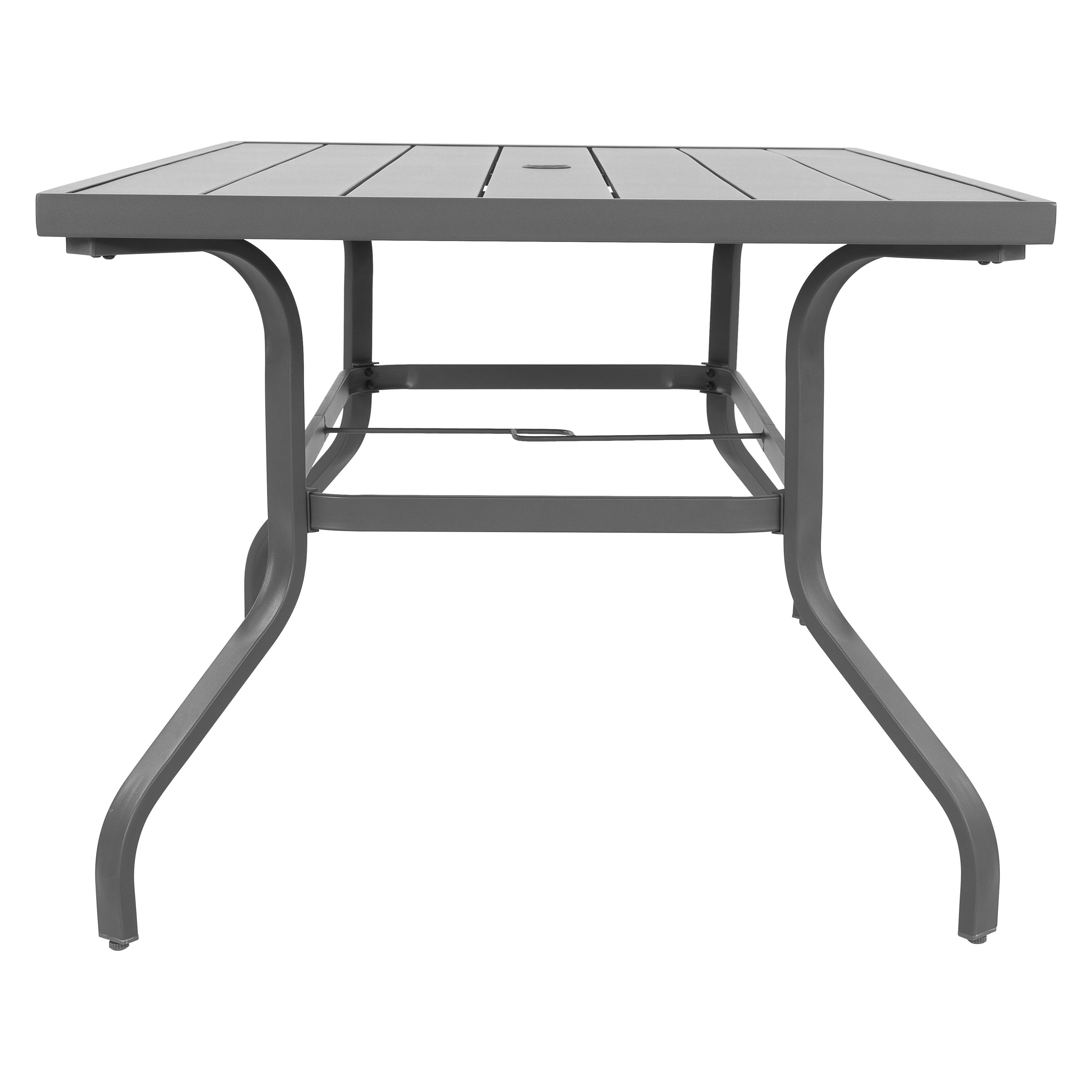Alt View 6. Nuu Garden - Outdoor Rectangle Powder-coated Iron Dining Table with 1.57'' Umbrella Hole, Slatted Top - Gray.