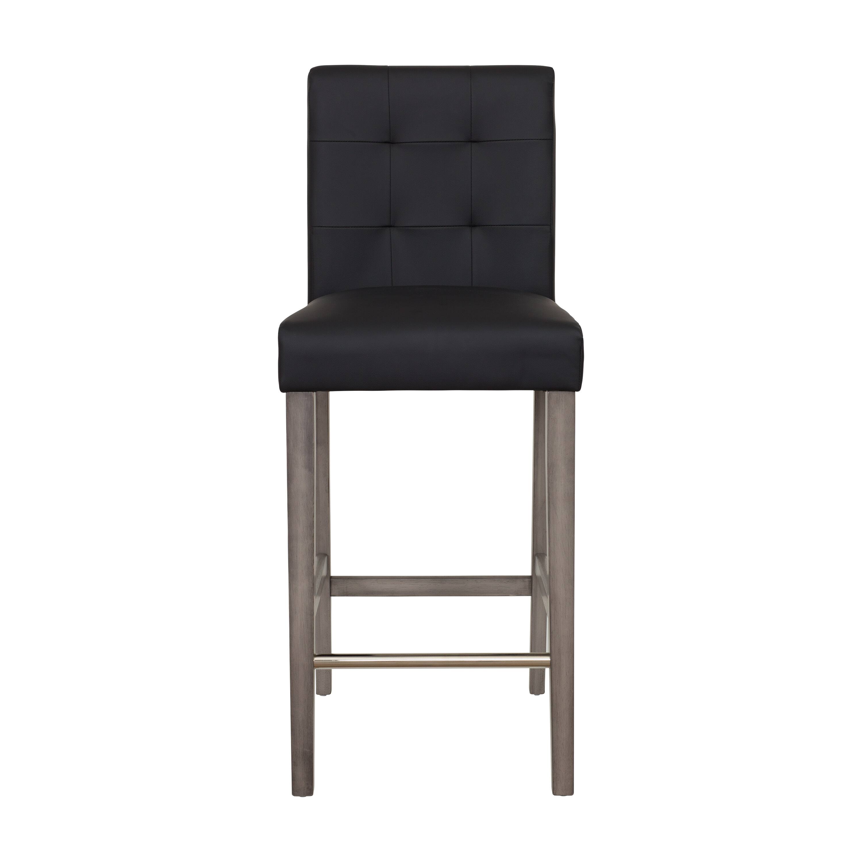 Front. CorLiving - Leila Fabric Bar Height Barstool - Graphite Black.
