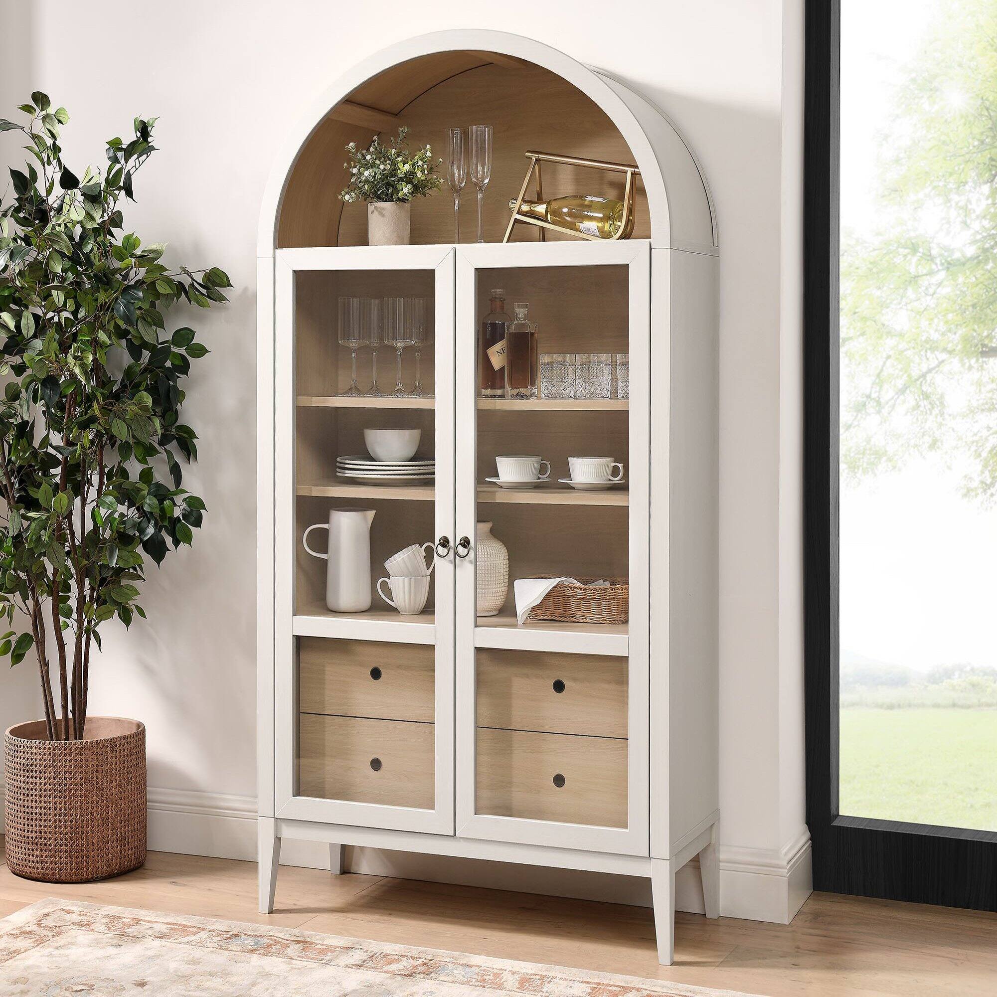 Front. Modway - Nolan 74" Tall Wide Arched Storage Display Cabinet by Modway - Ivory Oak.