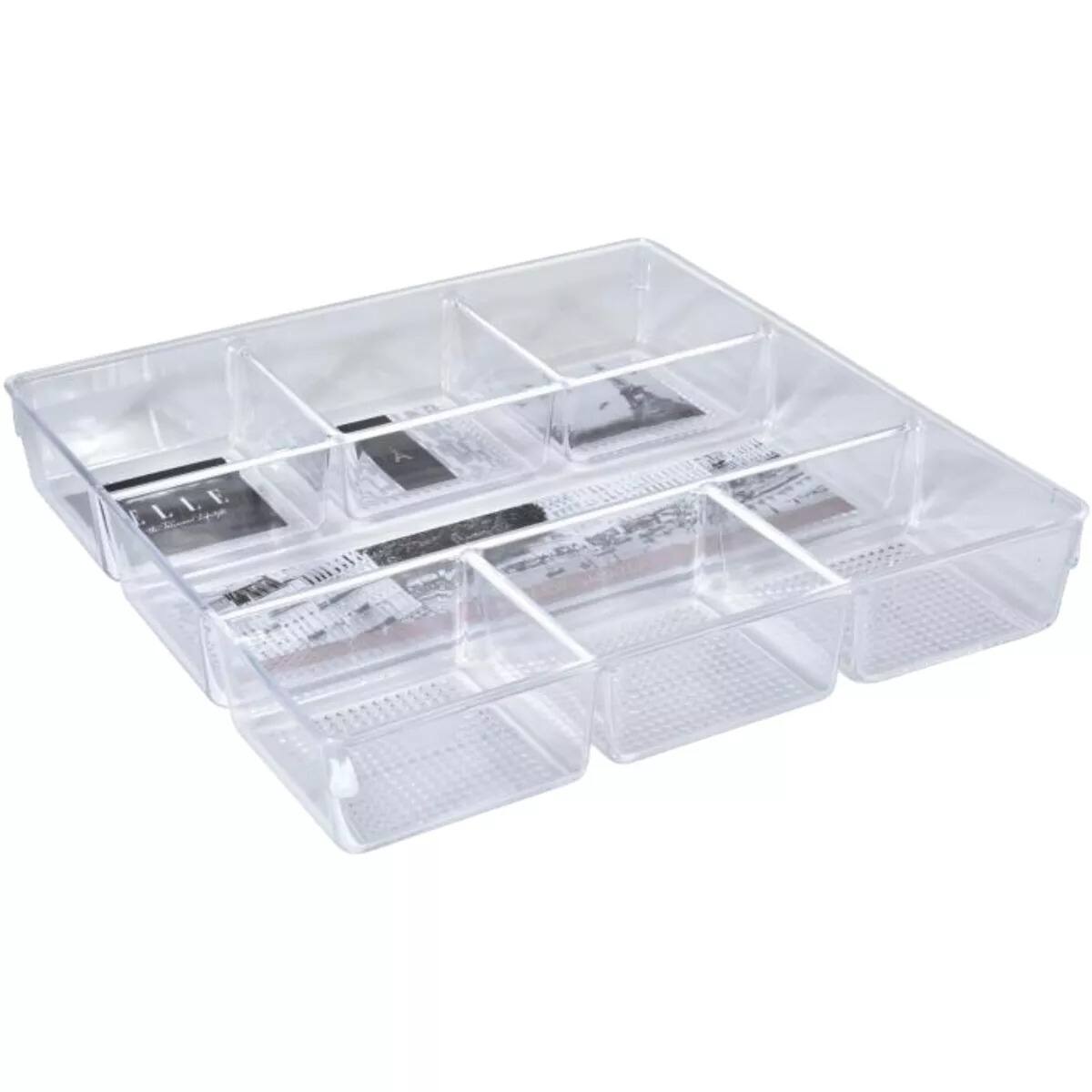 Front. Elle - Acrylic Drawer Organizer, 6-Section Clear Makeup Tray Storage for Beauty Essentials Bathrooms Countertops and Drawer - Clear.