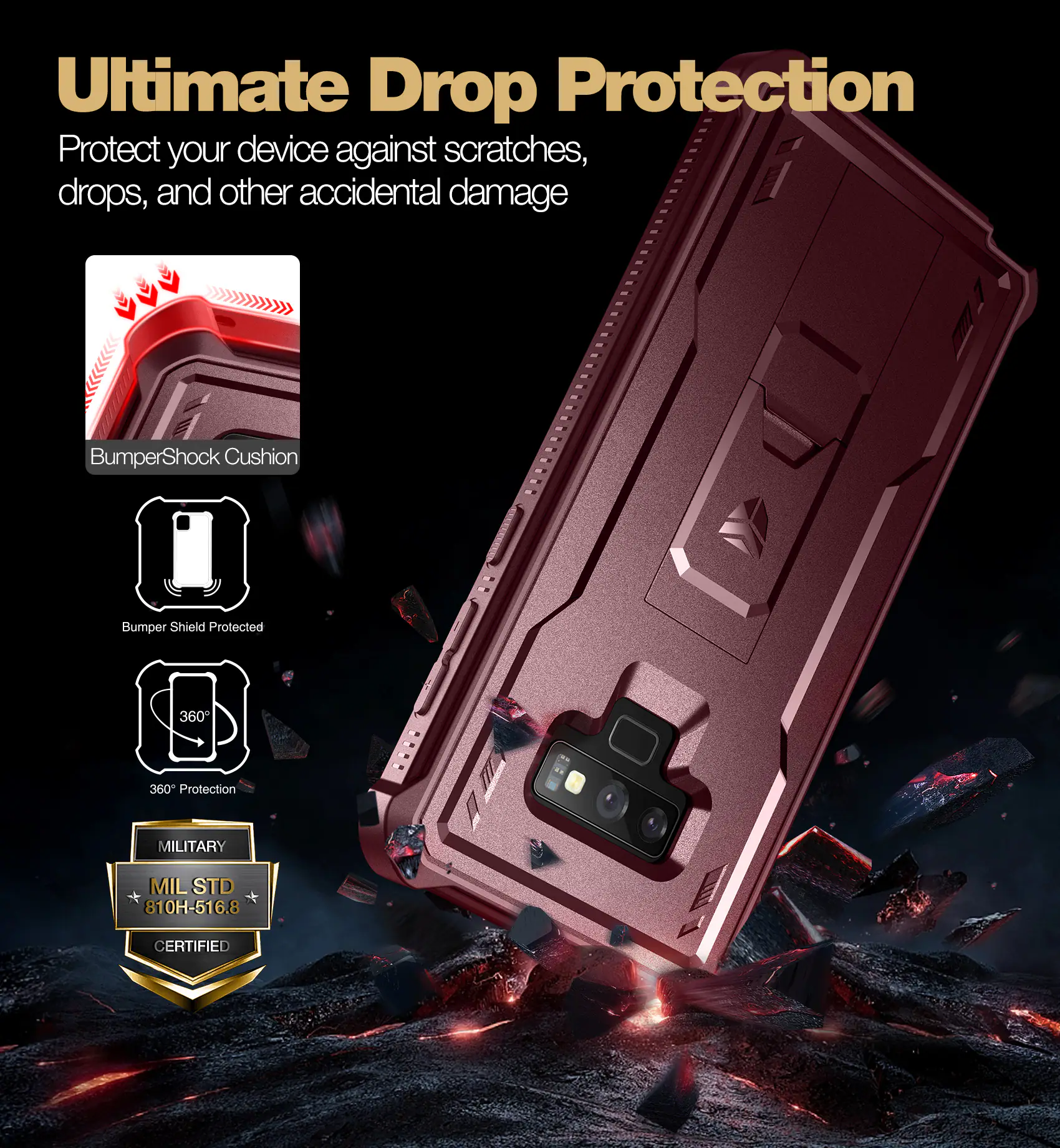 Ultimate Drop Protection

Protect your device against scratches, drops, and other accidental damage

- BumperShock Cushion
- Bumper Shield Protected
- 360° Protection
- MILITARY MIL STD 810H-516.8 CERTIFIED