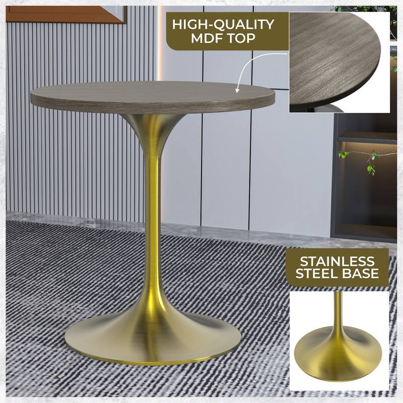 LeisureMod Verve 27 Inch Round Dining Table with MDF Top, Brushed Gold ...