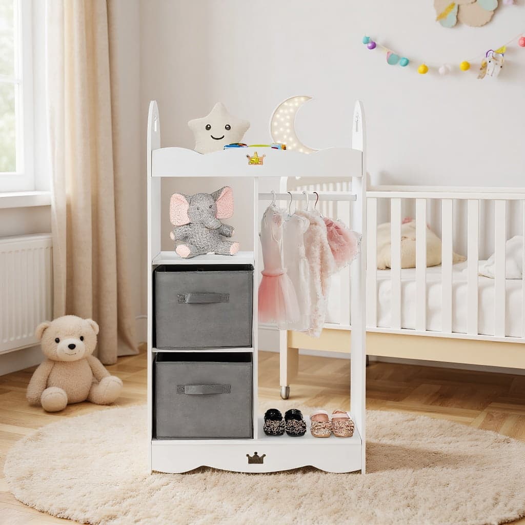 Kadyn - Kids Dress up Storage Costume Closet with Mirror and Toy Bins- Kids Toy Storage for Kids, Boys, Girls, Nursery - White
