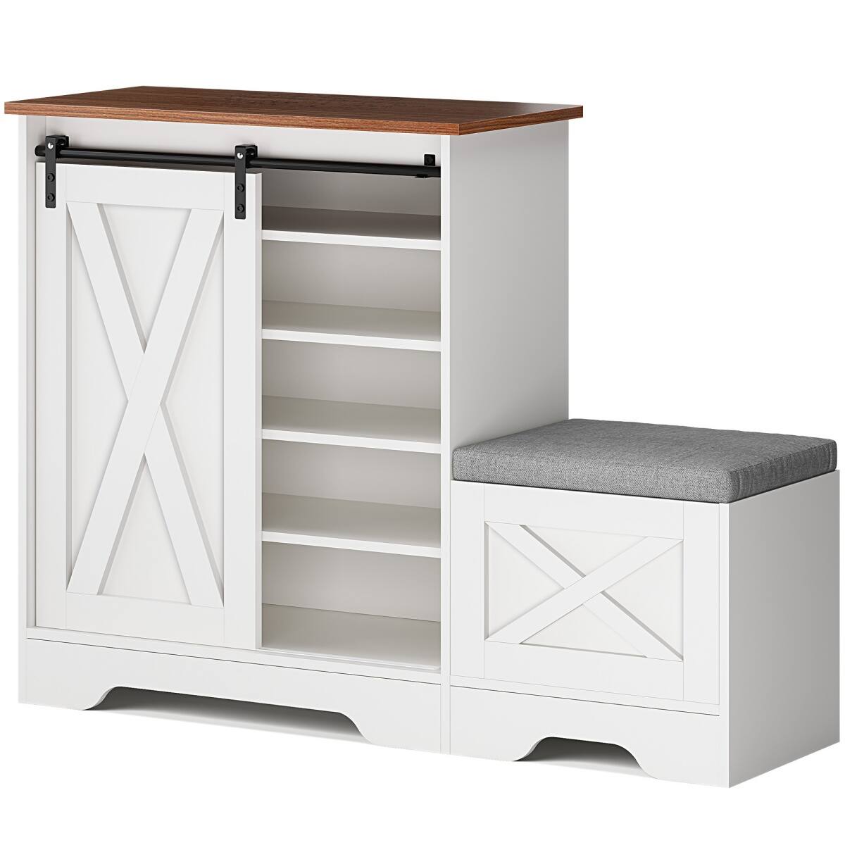 Front. Halitaa - Large Capacity Entryway Shoe Rack - Cabinet with Fold-Down Organizer & Built-in Storage Bench for Hallway,Small Spaces - White.