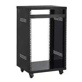 VEVOR - 16U AV Rack, 200 lbs Max Capacity, Home Recording Studio Rack with Lockable Caster Wheels, Open Frame Server Cabinet - Black