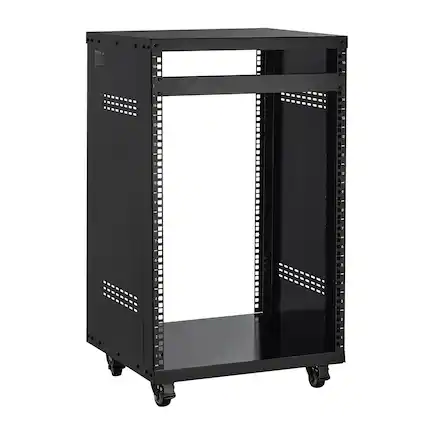 Front. VEVOR - 16U AV Rack, 200 lbs Max Capacity, Home Recording Studio Rack with Lockable Caster Wheels, Open Frame Server Cabinet - Black.