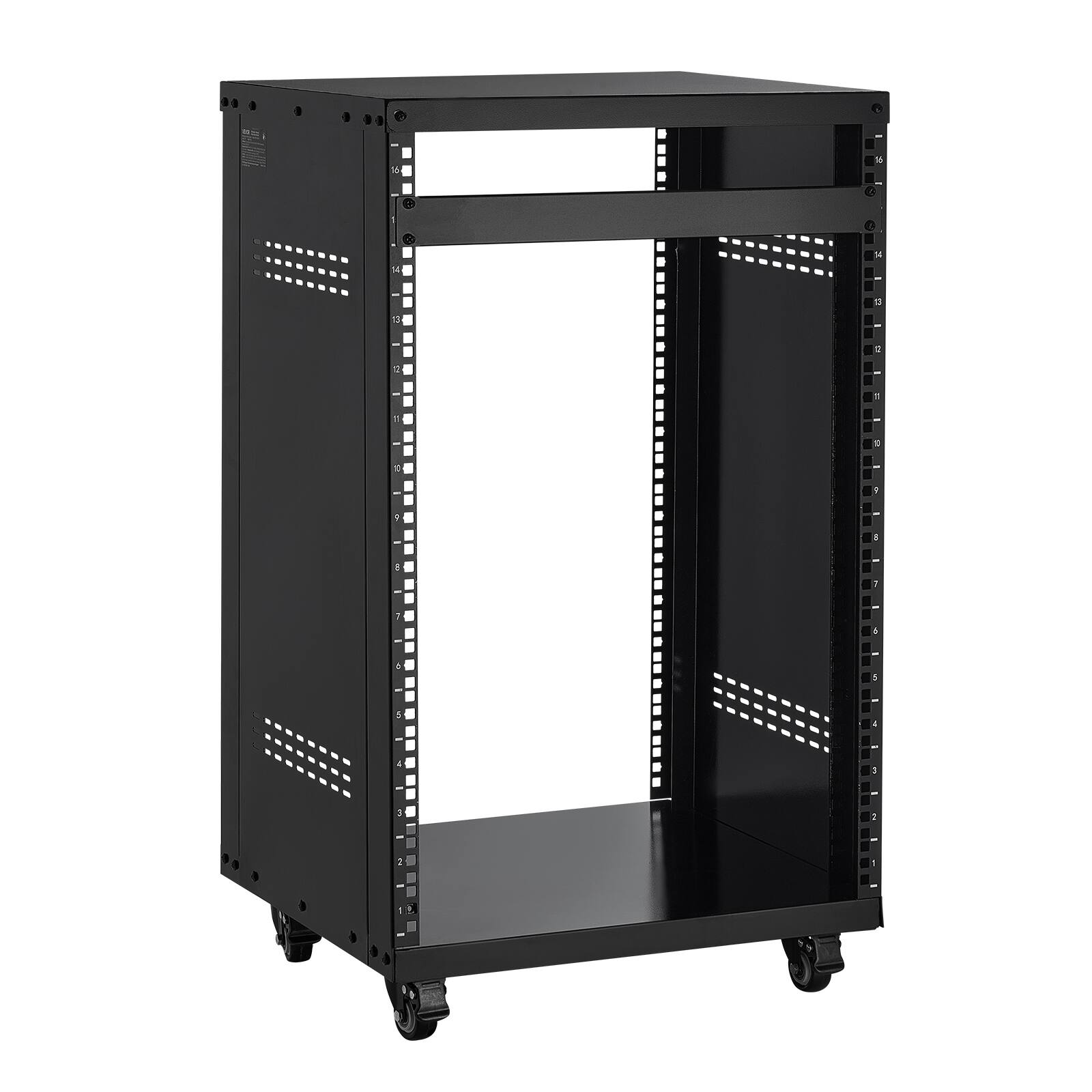 VEVOR - 16U AV Rack, 200 lbs Max Capacity, Home Recording Studio Rack with Lockable Caster Wheels, Open Frame Server Cabinet - Black