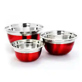Oster - Rosamond 3 Piece Stainless Steel Round Mixing Bowls - Red