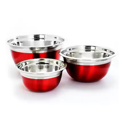 Front. Oster - Oster Rosamond 3 Piece Stainless Steel Round Mixing Bowls in Red - Red.