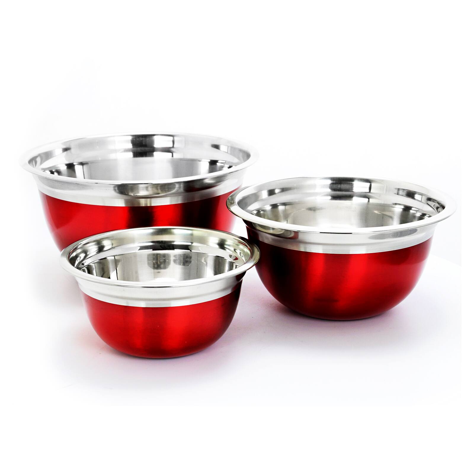 Oster - Rosamond 3 Piece Stainless Steel Round Mixing Bowls - Red