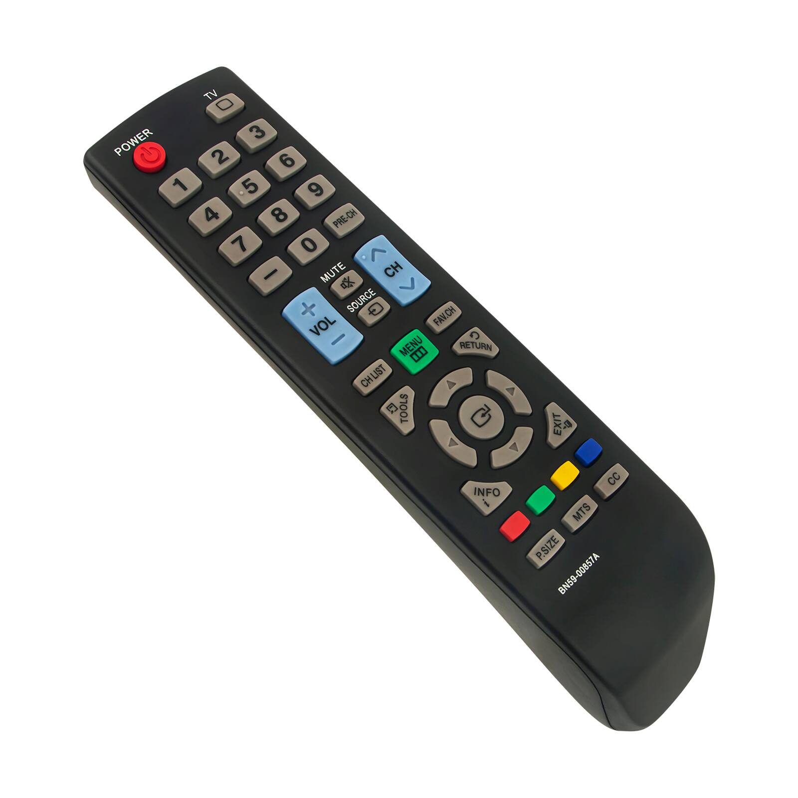 TV POWER 3 2 6 1 5 9 4 8 PRE-CH 7 0 < - MUTE CH  + SOURCE  VOL FAVCH - MENU RETURN 00 CHUST CH 4  TOOLS 4 4 EXIT 3 INFO CC MTS P.SIZE BN59-00857A