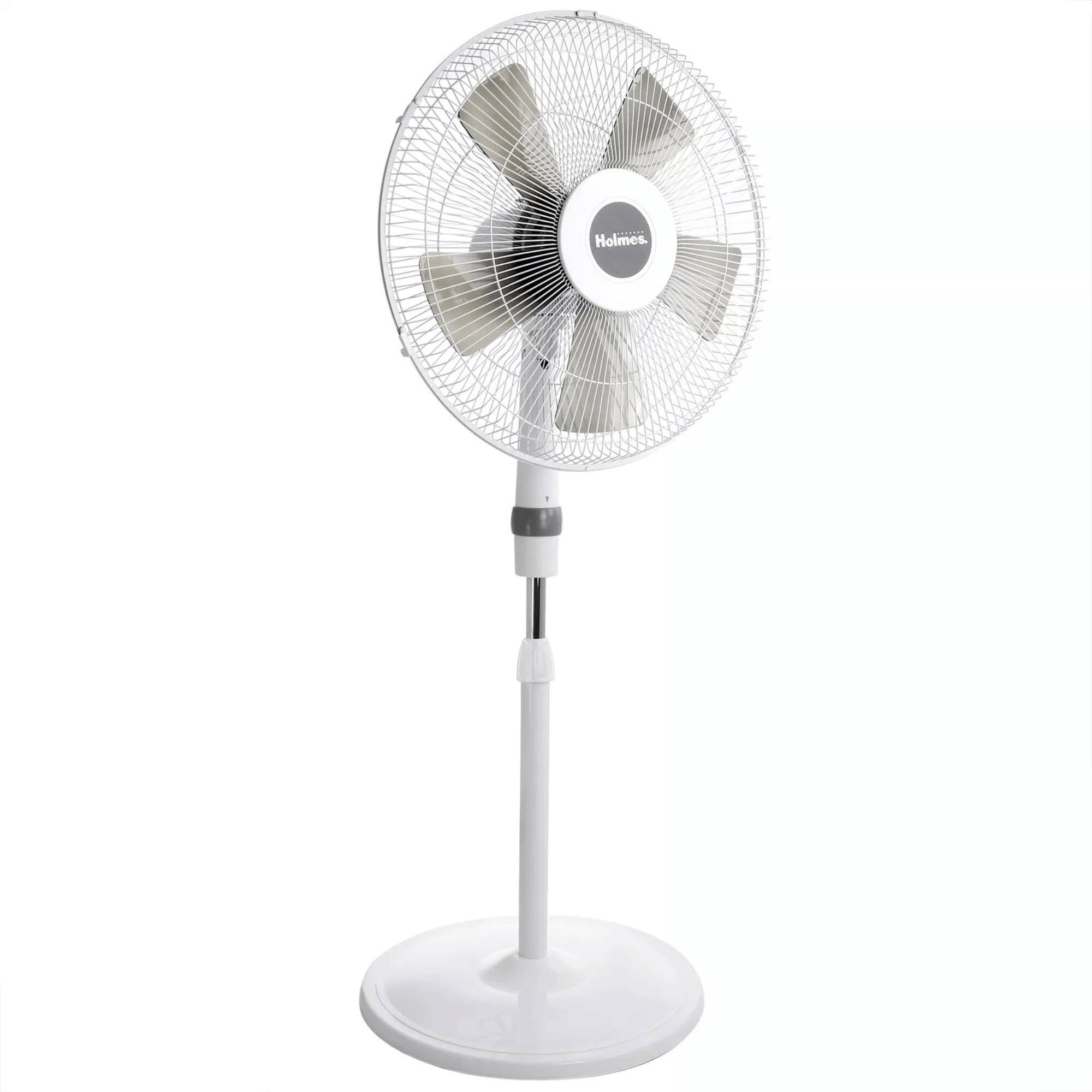 Alt View 1. Holmes - Pedestal Stand Floor Fan with Round Base - White.