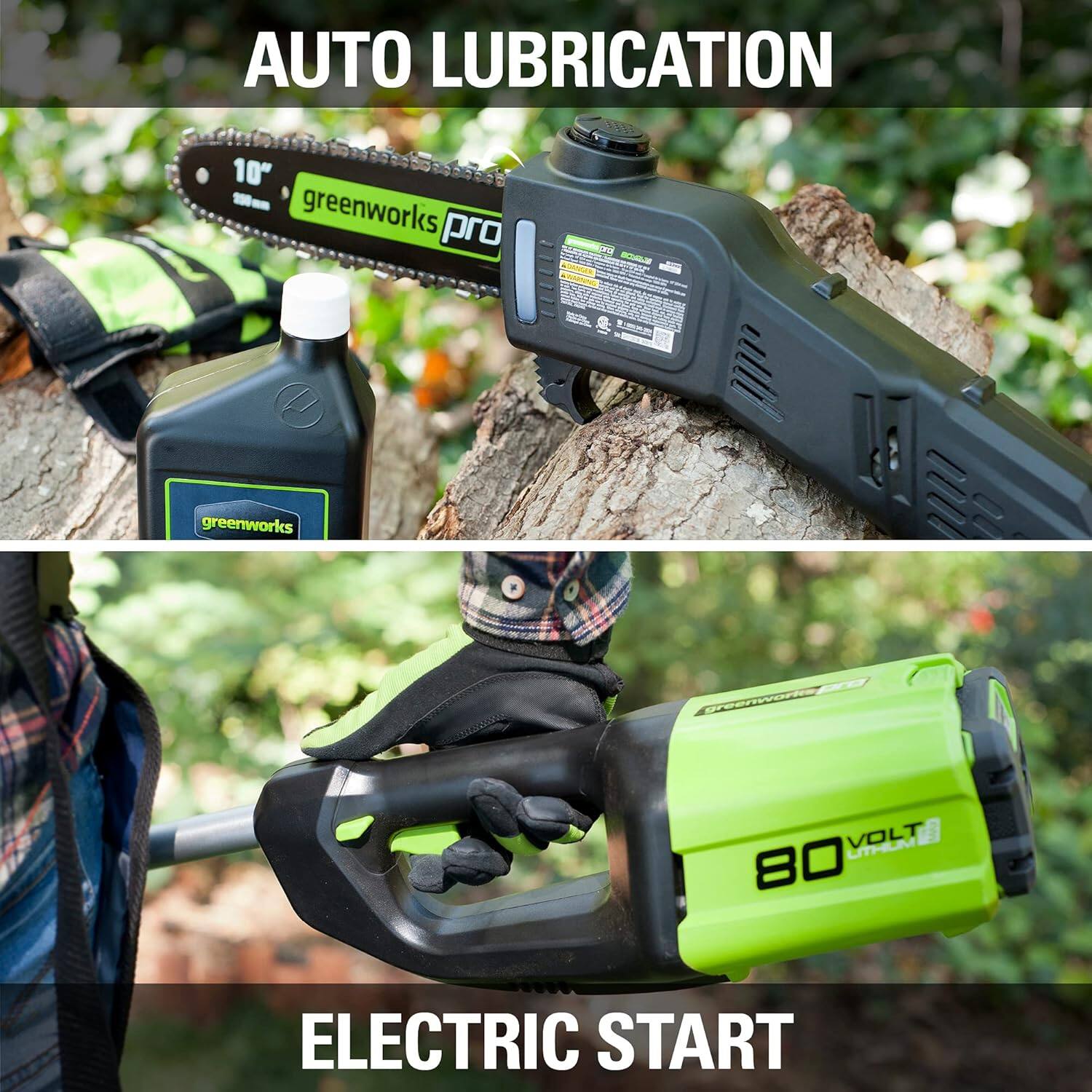 AUTO LUBRICATION

10" greenworks pro

greenworks

ELECTRIC START

80 VOLT