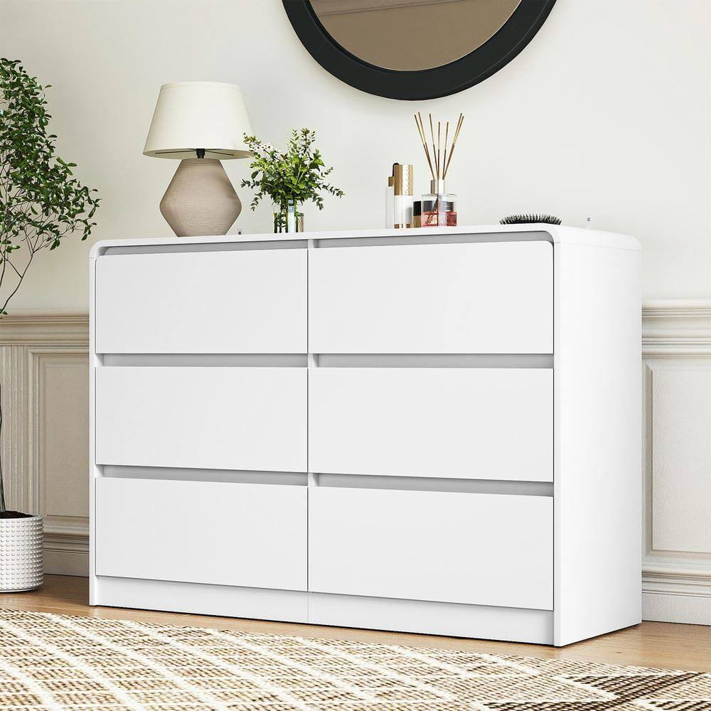 Left. Kadyn - Resenkos 6-Drawer Storage Dresser with 47-Inch Desktop, Modern Minimalist Design - White - White.