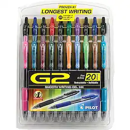 Pilot - G2 Retractable Gel Pens, Fine Point, Assorted Ink, 20/Pack (31294) - Clear