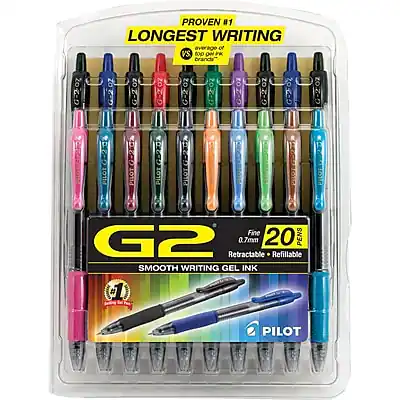PROVEN #1 LONGEST WRITING
Average of VS top 10 brands
0.7mm
G2
20 PENS
Retractable • Refillable
SMOOTH WRITING GEL INK
PILOT