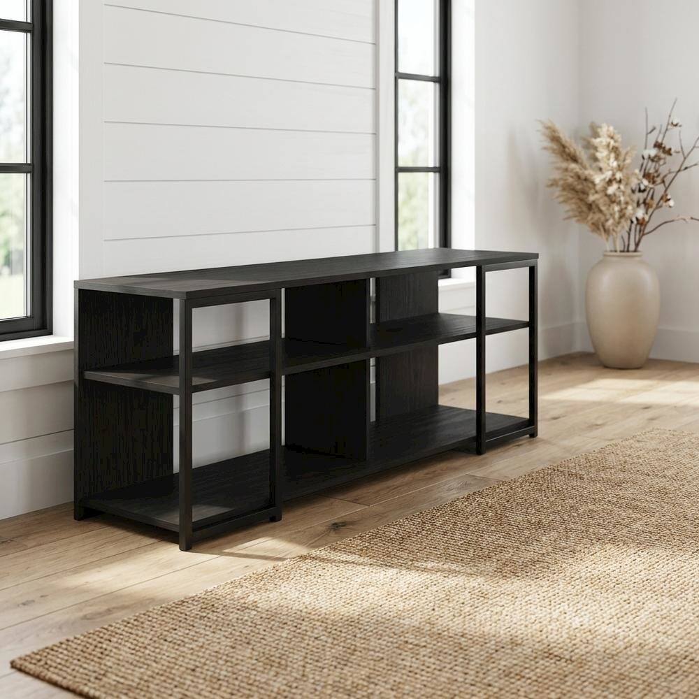 Alt View 1. FurniFact - Modern TV Stand for 65-Inch Screens with Metal and Wood Finish - Black.