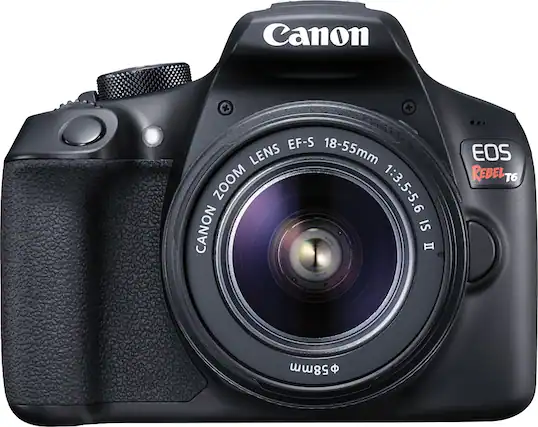 Front. Canon - EOS Rebel T6 DSLR Camera with EF-S 18-55mm f/3.5-5.6 IS II Lens - Black.
