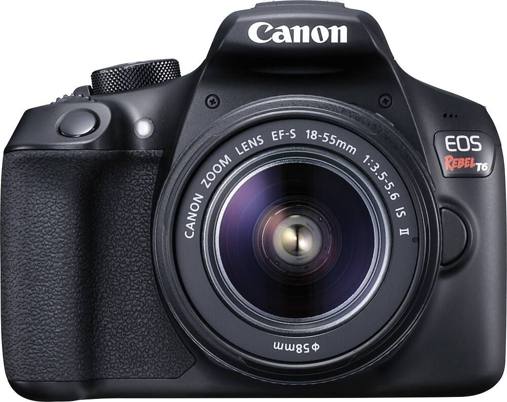 Front. Canon - EOS Rebel T6 DSLR Camera with EF-S 18-55mm f/3.5-5.6 IS II Lens - Black.