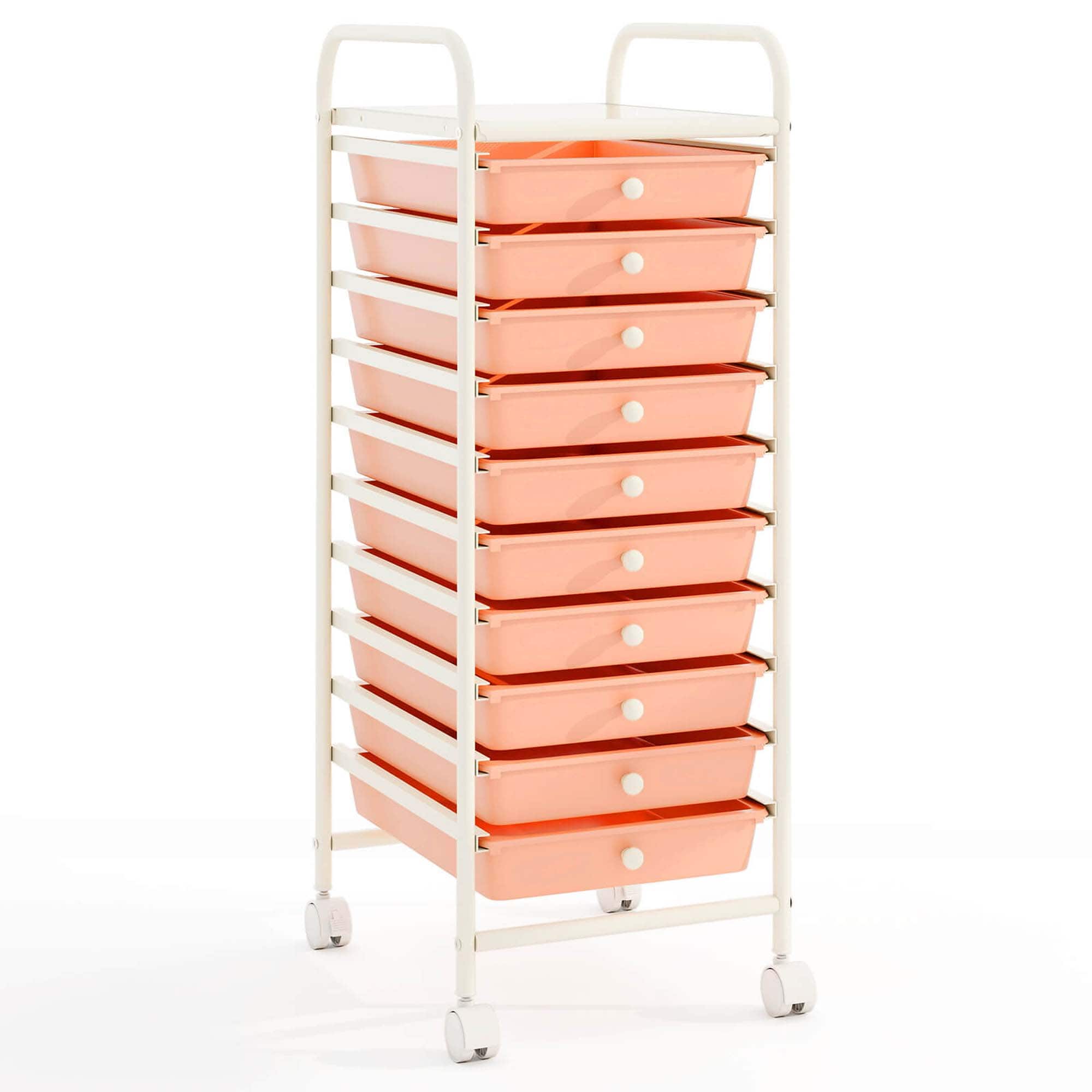 Front. Costway - Costway 10 Drawer Rolling Storage Cart Scrapbook Paper Office School Organizer Skin - Skin Pink.