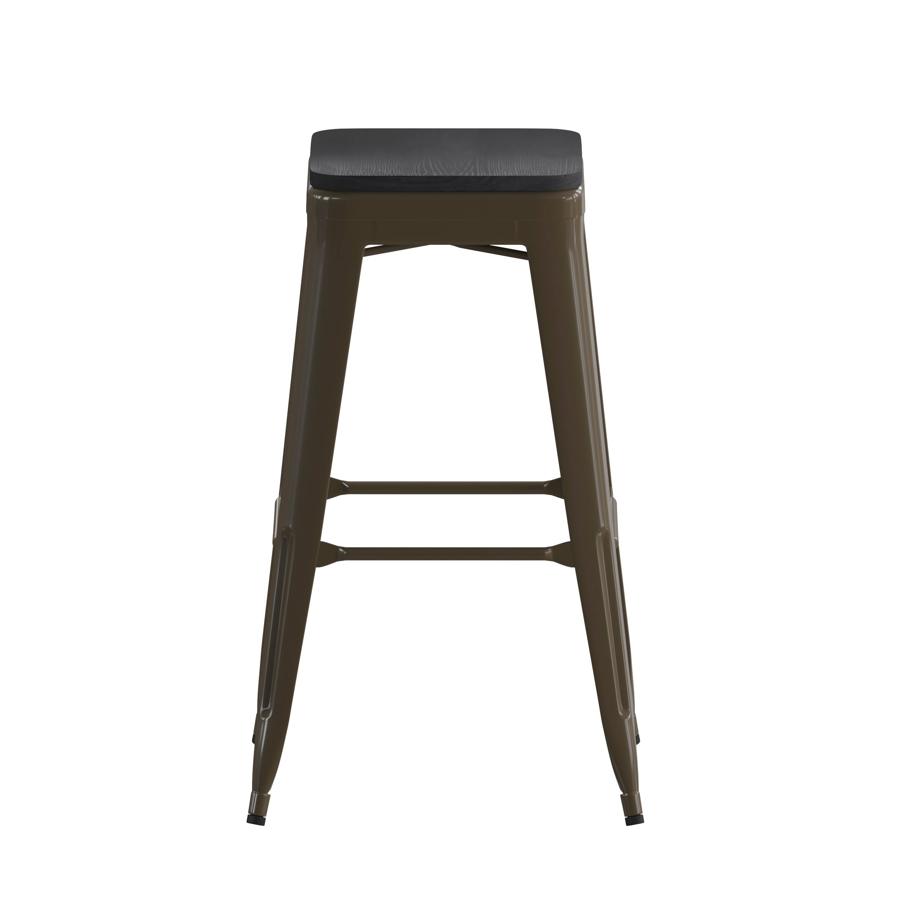 Alt View 10. Emma + Oliver - Cory Set of Four Backless Metal Stools with All-Weather Poly Resin Seats for Indoor Use Only - Black Resin Wood Seat/Gun Metal Frame.