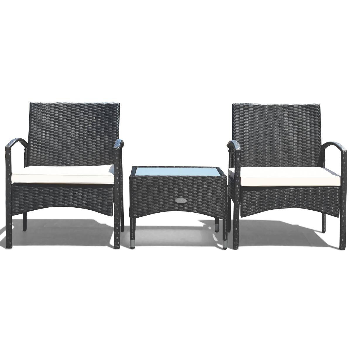 Front. Costway - Costway 3 PCS Furniture Set Table & 2 Chair Patio Wicker Rattan W/Cushion - Black.