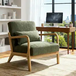 Forest'nSky - Natural Wood Mid Century Modern Office Chair with Solid Wood Frame & Lumbar Pillow with Cushion - Army Green