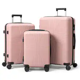 Winado - 3-in-1 20" 24" 28" Trolley Carry On Luggage Set Spinner Wheels Lightweigh Hardside PP Suitcase Sets with Built-in Lock - Pink