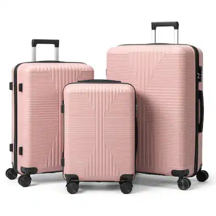 Front. Winado - 3-in-1 20" 24" 28" Trolley Carry On Luggage Set Spinner Wheels Lightweigh Hardside PP Suitcase Sets with Built-in Lock - Pink.