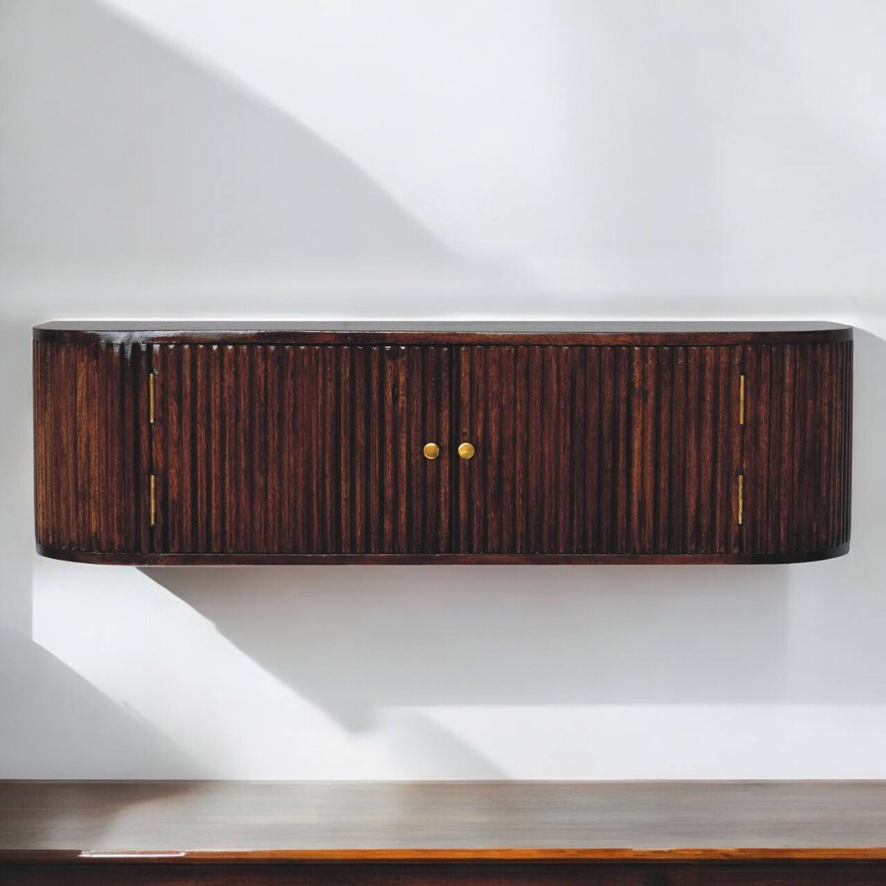 Angle. Artisan Furniture - Artisan Furniture Solid Wood Chunky Chestnut Wall Mounted Console, 2 Doors, Dark Brown - Dark Brown.