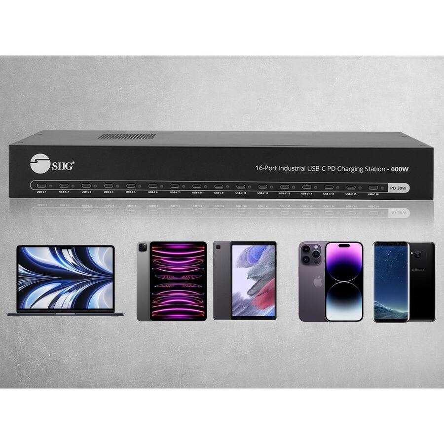 SIIG 16-Port Industrial USB-C PD Charging Station 600W  
1BI  
Mar BI UBE4  
USB LS  
UNB 14 VB  
PD 30W  
a4 TO