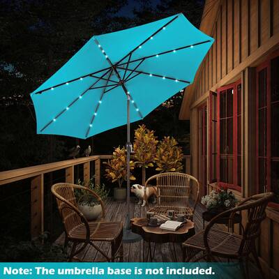 10FT Solar LED Patio Umbrella, Outdoor Steel Market Umbrella with 24 Lights, Crank & Tilt Adjustment for Backyard, Poolside, Garden Turquoise 10FT Solar LED Patio Umbrella, Outdoor Steel Market Umbrella with 24 Lights, Crank & Tilt Adjustment for Backyard, Poolside, Garden Turquoise