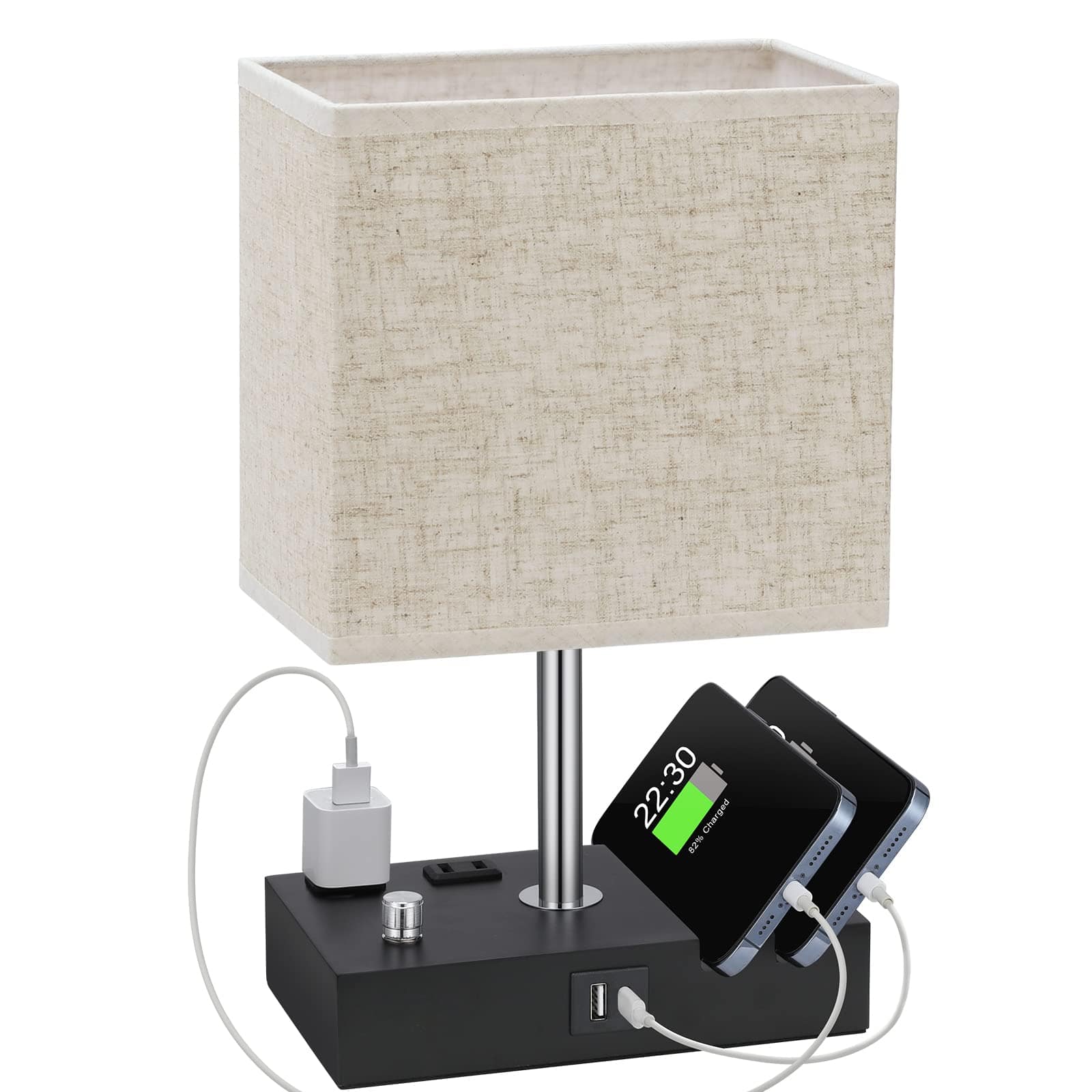 Reds Spade - Kakanuo Fully Dimmable Nightstand Lamp Bedroom USB Ports Bedside Table Lamp Charging Outlets Phone Fully - Beige with Knob Switch 1 Pack