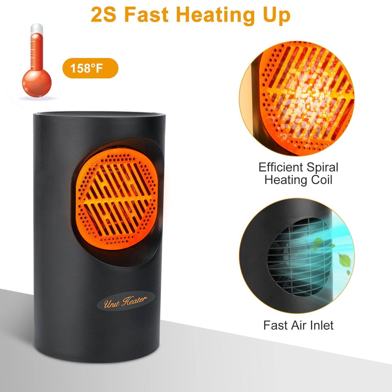 2S Fast Heating Up  
158°F  
Efficient Spiral Heating Coil  
Fast Air Inlet