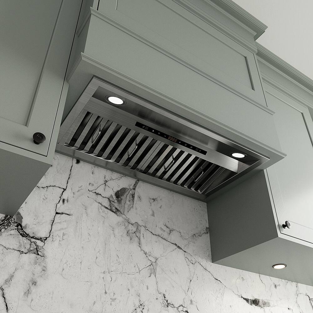 Alt View 1. Streamline - 28 in. Amandola Convertible Insert 350 CFM Range Hood, Baffle Filters, Touchpad Control, LED Lights - Brushed Stainless Steel.