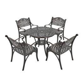 Mondawe - 5-Piece Cast Aluminum Outdoor Dining Set with Round Table and 4 Chairs - Bronze