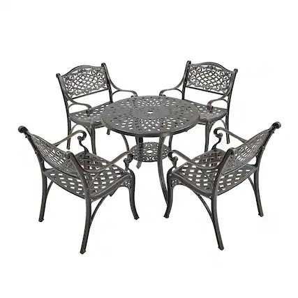 Front. Mondawe - 5-Piece Cast Aluminum Outdoor Dining Set with Round Table and 4 Chairs - Bronze.